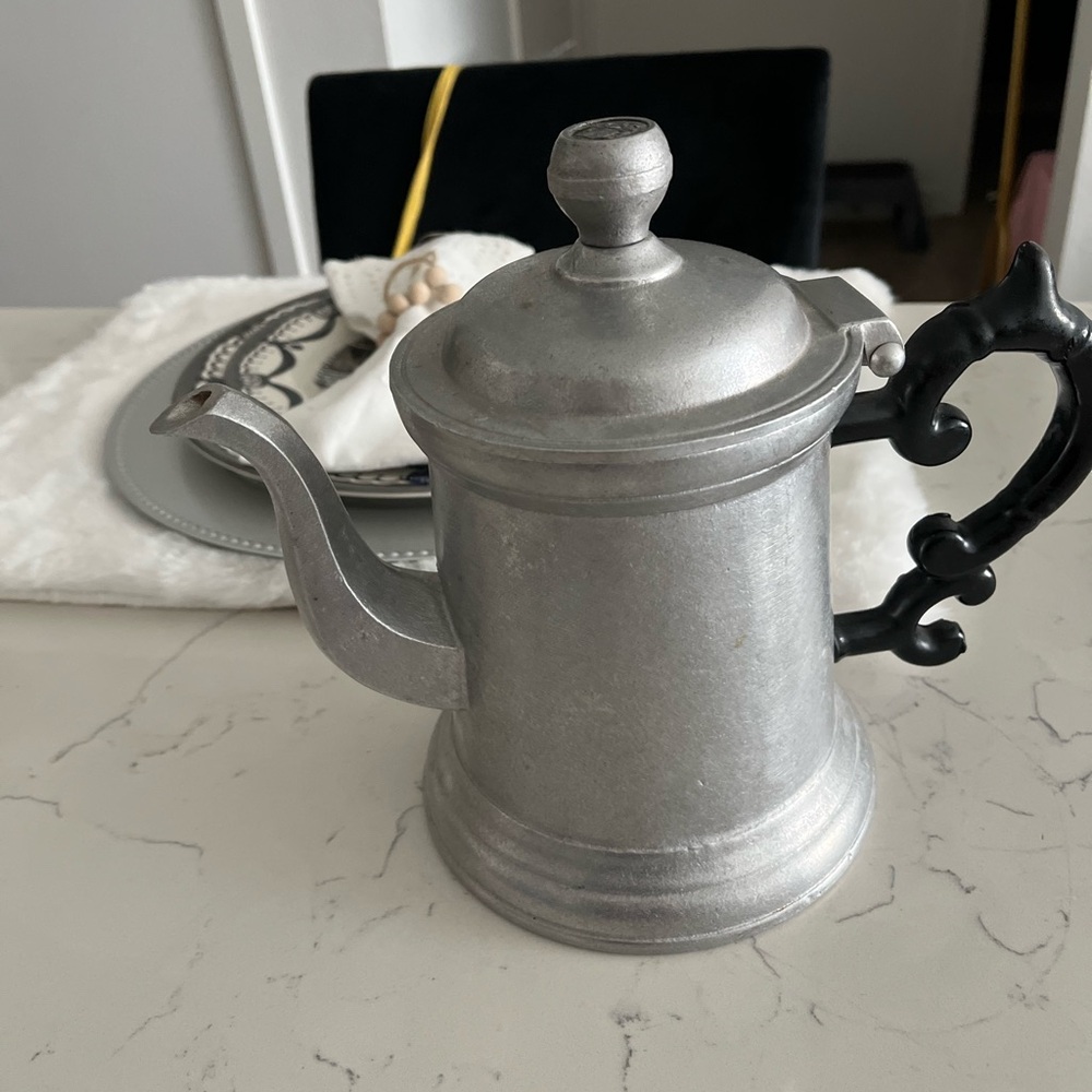 Wilton Armetale Silver Teapot with Black Handle